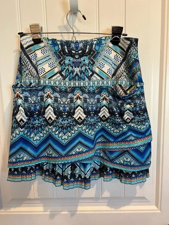 Lucky in Love Blue Multi-Pattern Tiered Mini Tennis Skirt - Picture 1 of 7